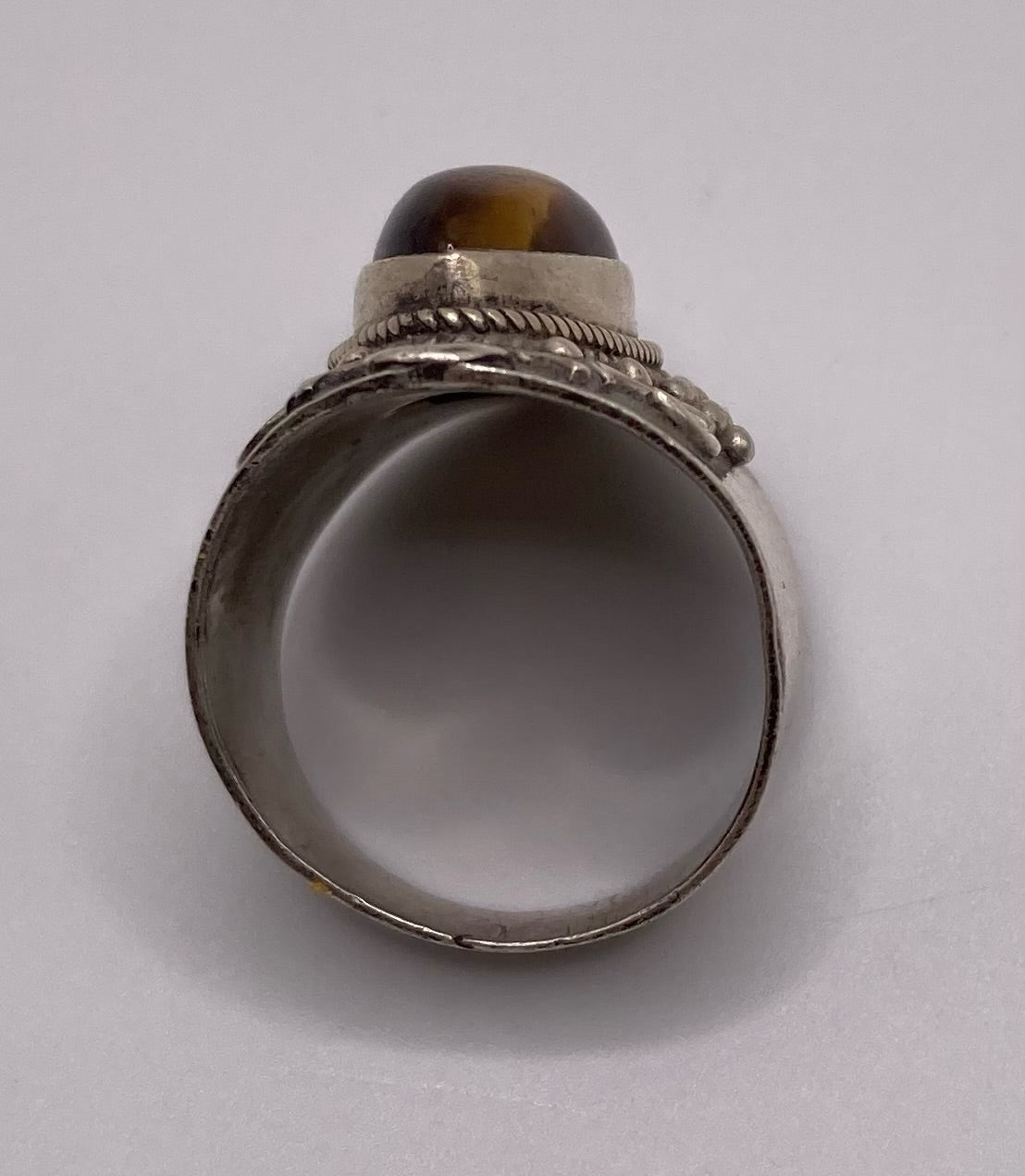 Sterling Silver 925 Tigers Eye Wide Band Ring Sz 8.75