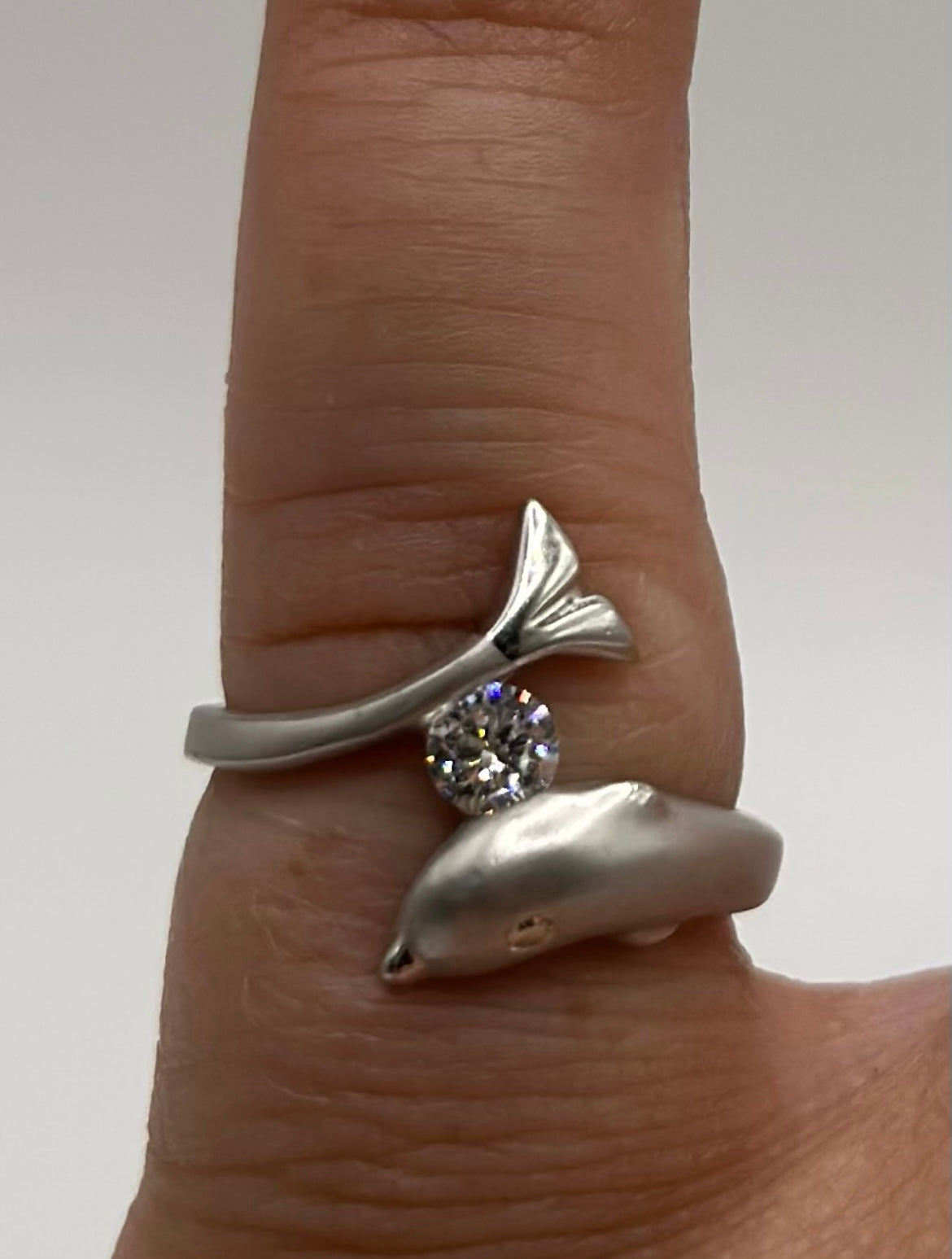 Matte Sterling Silver 925 Round CZ Bypass Style Dolphin Wrap Ring Sz 5.5