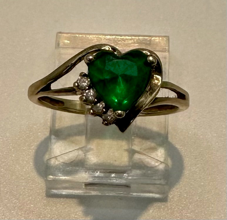 Gold Vermeil Sterling Silver 925 Green Heart Shaped CZ Ring Sz 6.75
