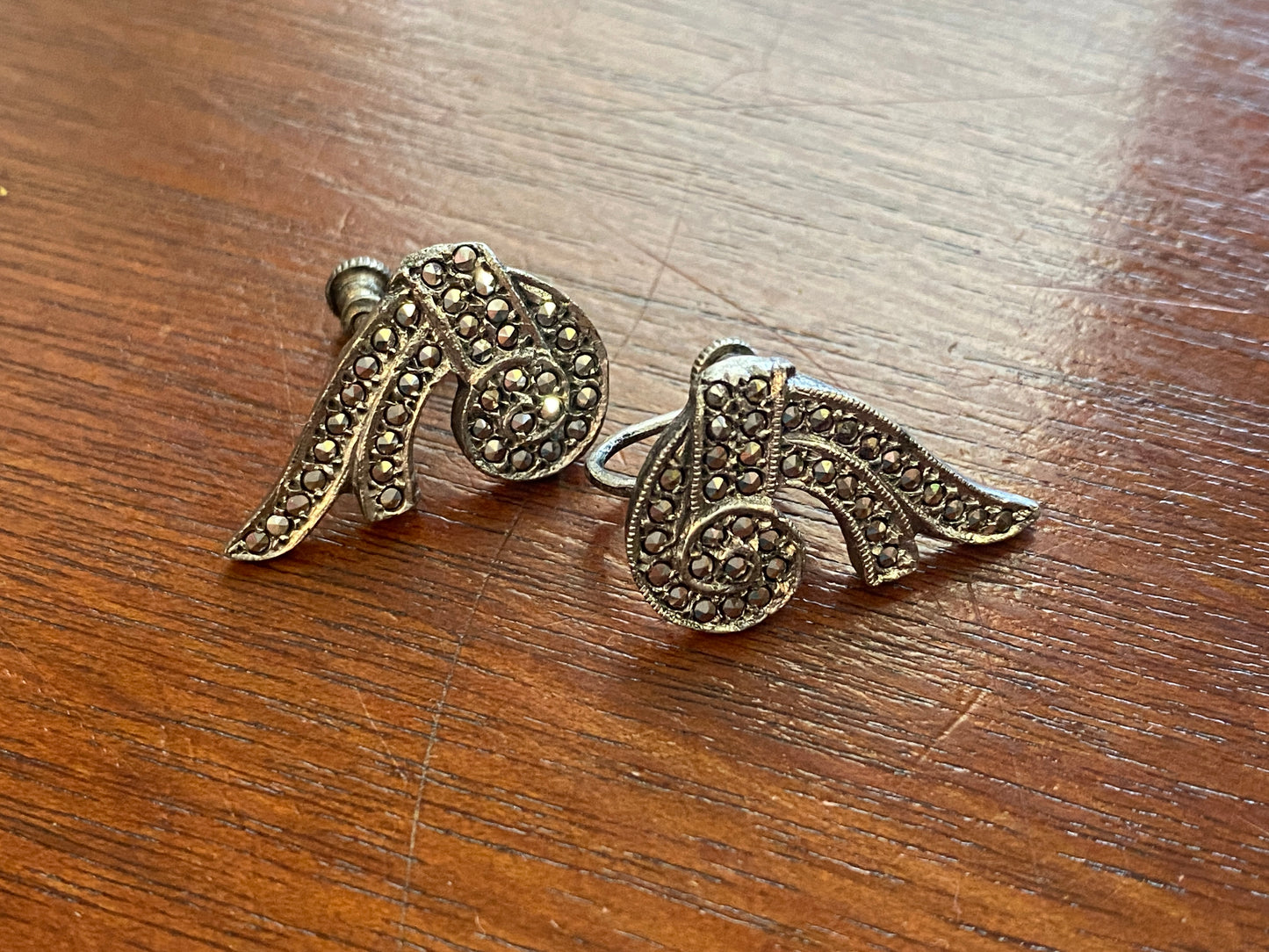 Sterling Silver 925 Marcasite Screwback Climber Earrings