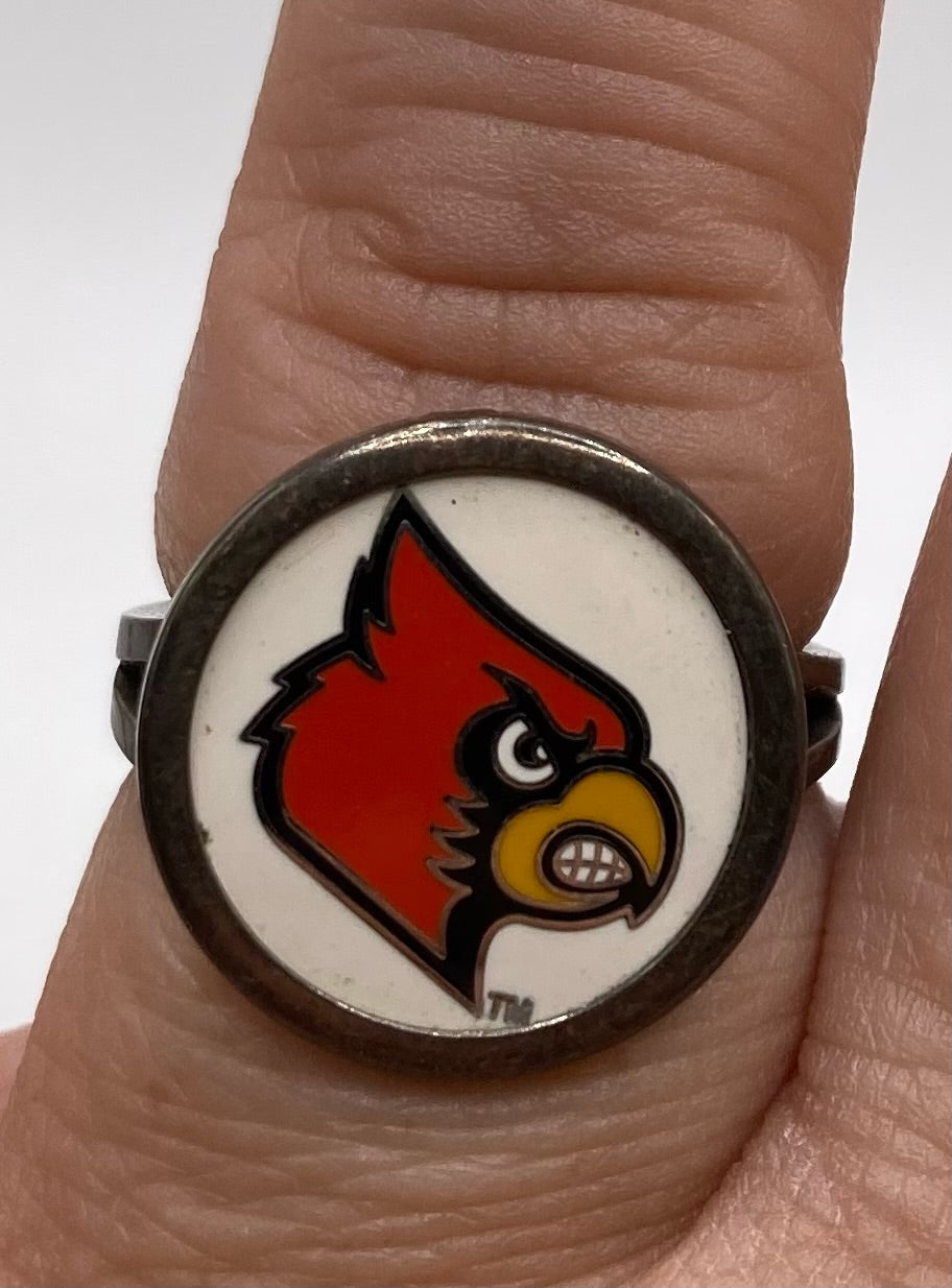 Sterling Silver 925 Enamel Louisville Cardinals Logo Ring Sz 6.75 Basketball
