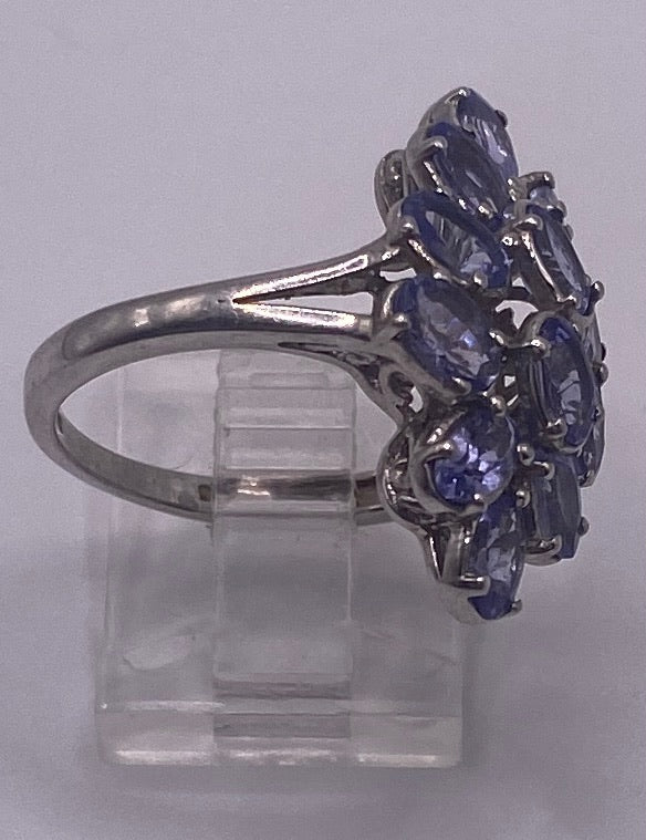 Sterling Silver 925 Oval Tanzanite Cluster Ring Sz 8 Signed STS