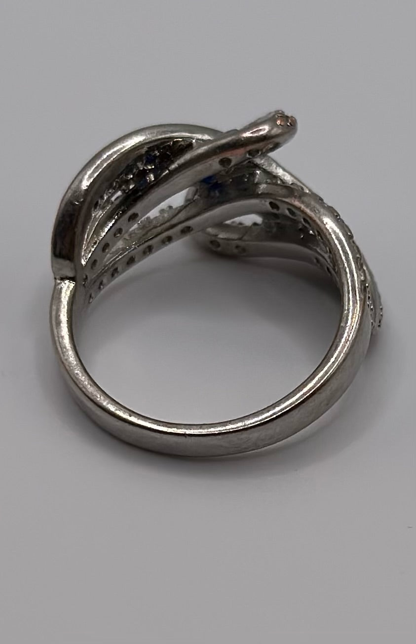 Sterling Silver 925 Blue White CZ Bypass Style Ring Sz 6.5