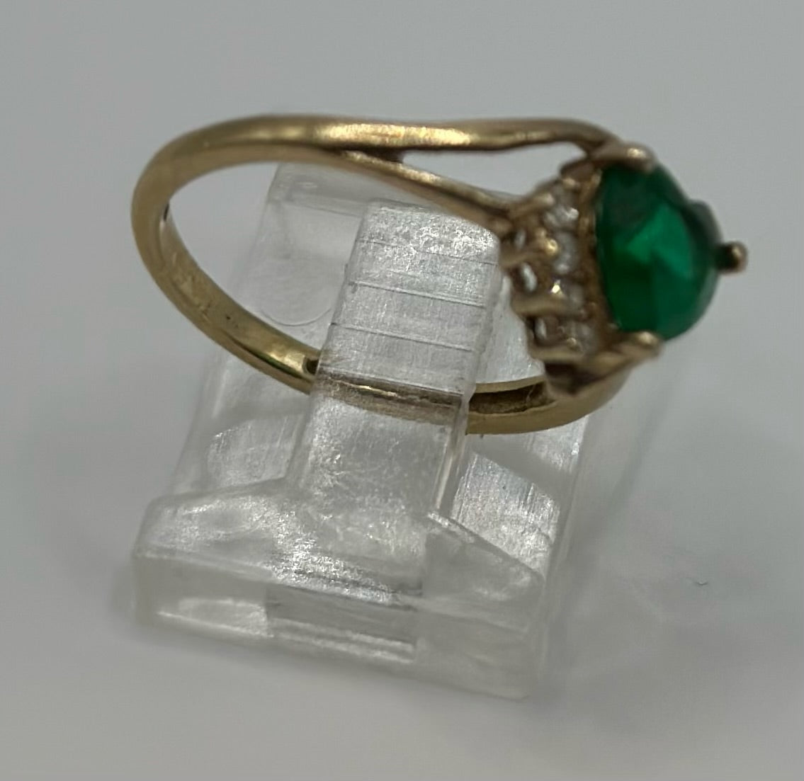 Gold Vermeil Sterling Silver 925 Green Heart Shaped CZ Ring Sz 6.75