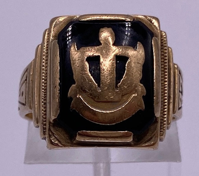 1937 Antique 10k Yellow Gold Class School Ring Sz 6 Onyx