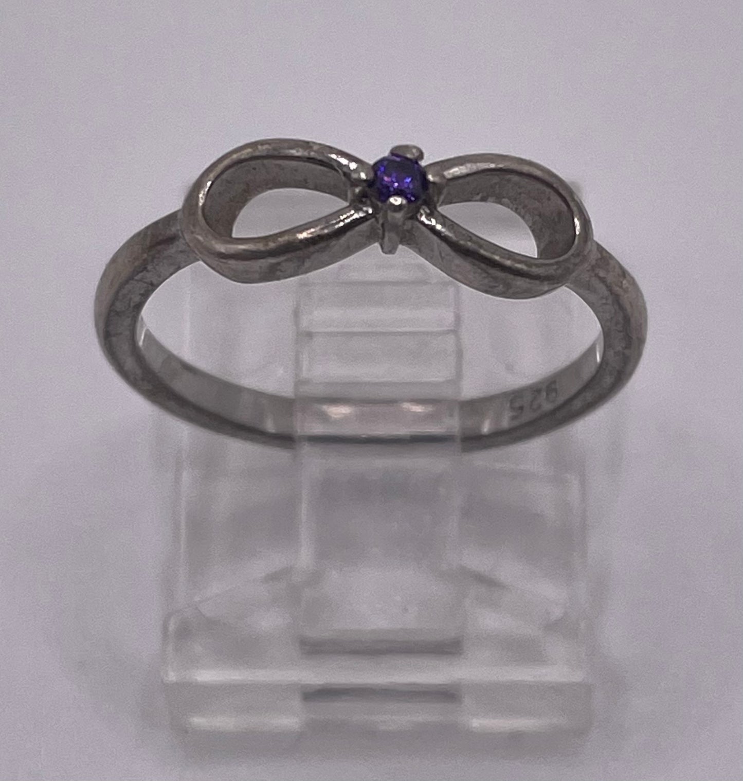 Sterling Silver 925 Round Amethyst Bow Ring Sz 6