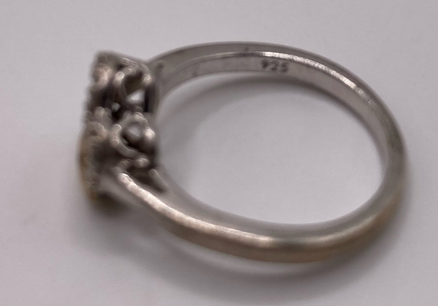 Sterling Silver 925 Gold Diamond Heart Ring Sz 6.5