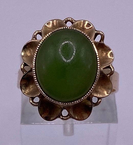Vintage 14k Yellow Gold Jade Cabochon Ring Sz 6.25 Signed CTY