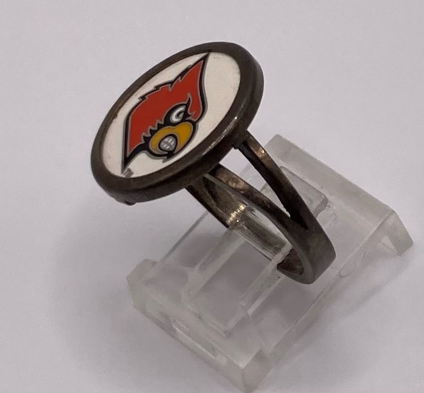 Sterling Silver 925 Enamel Louisville Cardinals Logo Ring Sz 6.75 Basketball