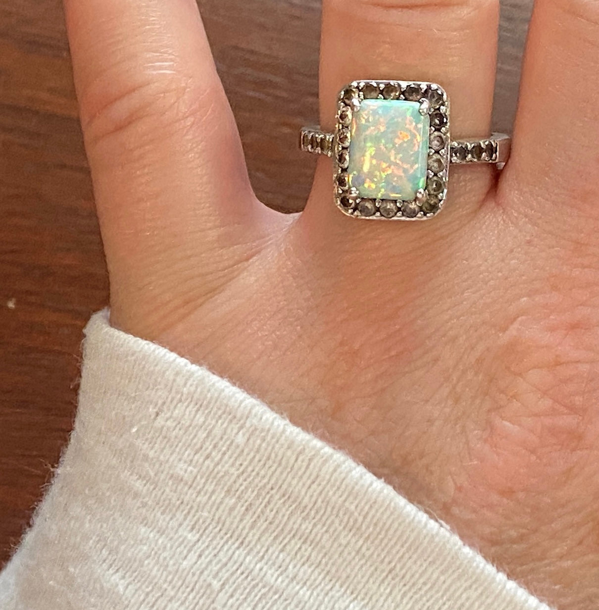 Sterling Silver Fiery Opal CZ Ring Sz 8.25