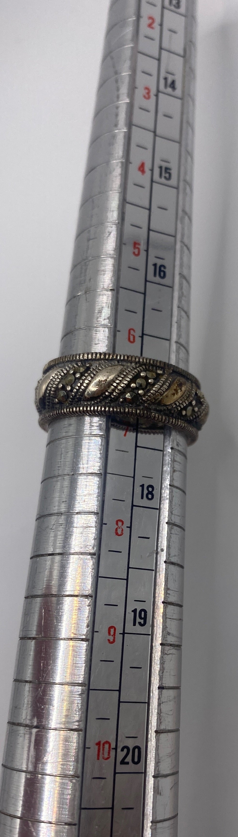 Sterling Silver 925 Marcasite Wide Bead Edge Band Ring Sz 6.5