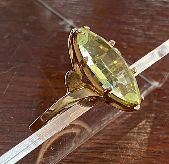 10k Yellow Gold Large 3ct Marquise Peridot Ring Sz 6