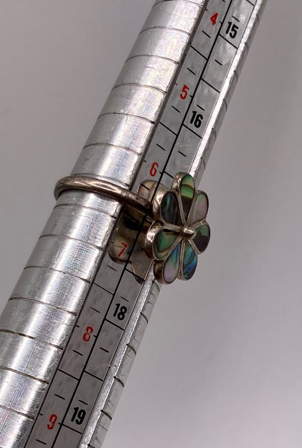 Vintage Sterling Silver 925 Abalone Inlay Flower Ring Sz 6.5