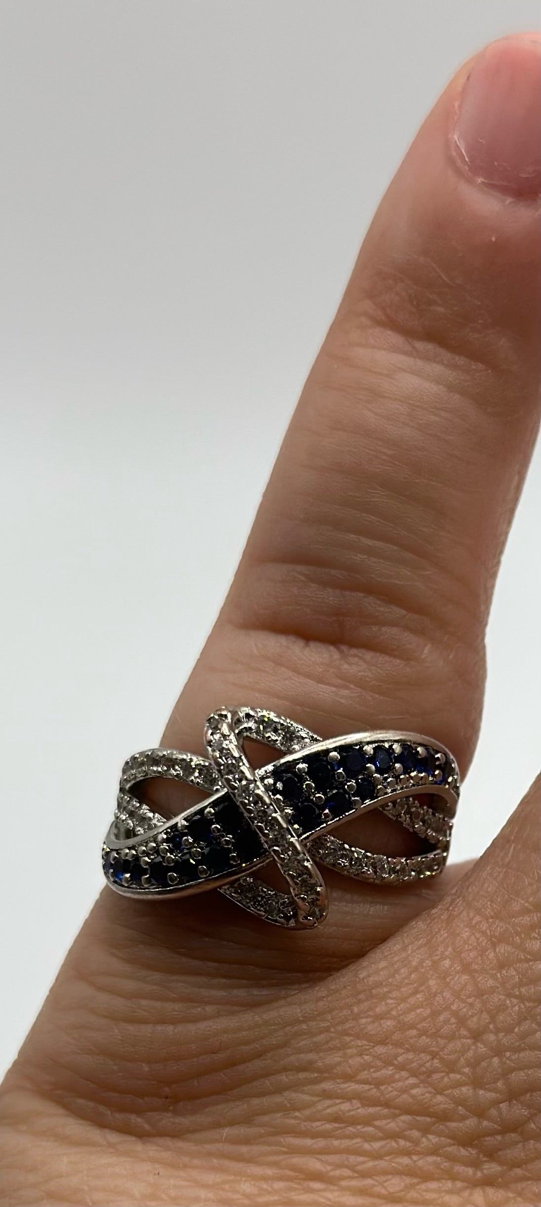 Sterling Silver 925 Blue White CZ Bypass Style Ring Sz 6.5