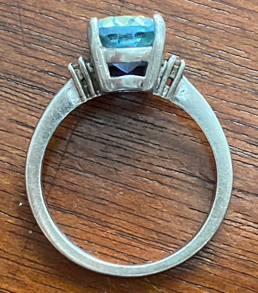 GSK Signed Sterling Silver 925 Simulated Alexandrite Diamond Ring Sz 7.75