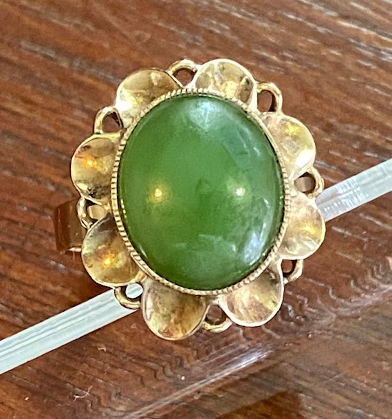Vintage 14k Yellow Gold Jade Cabochon Ring Sz 6.25 Signed CTY