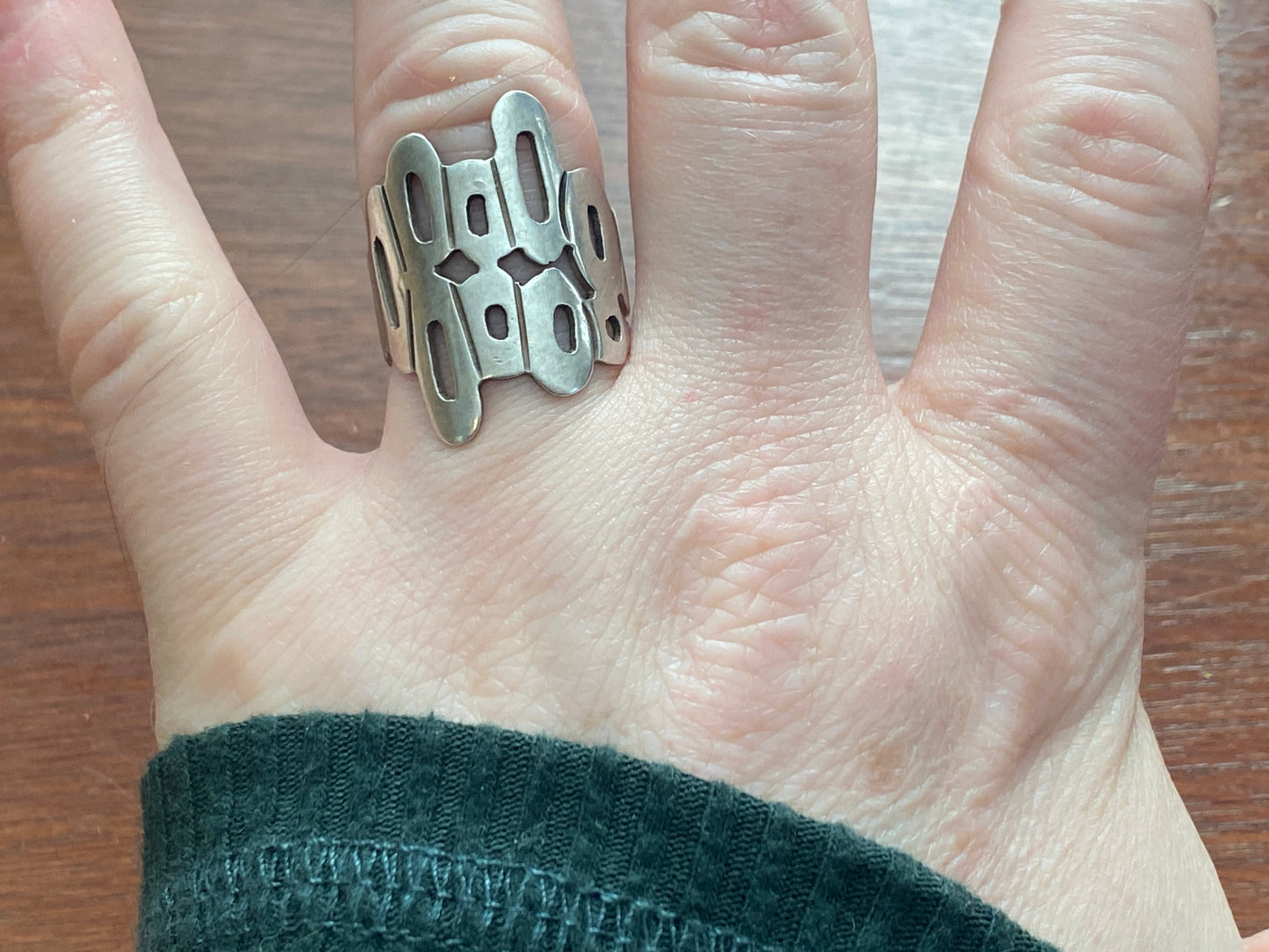 Sterling Silver 925 Modernist Wide Band Ring Sz 8