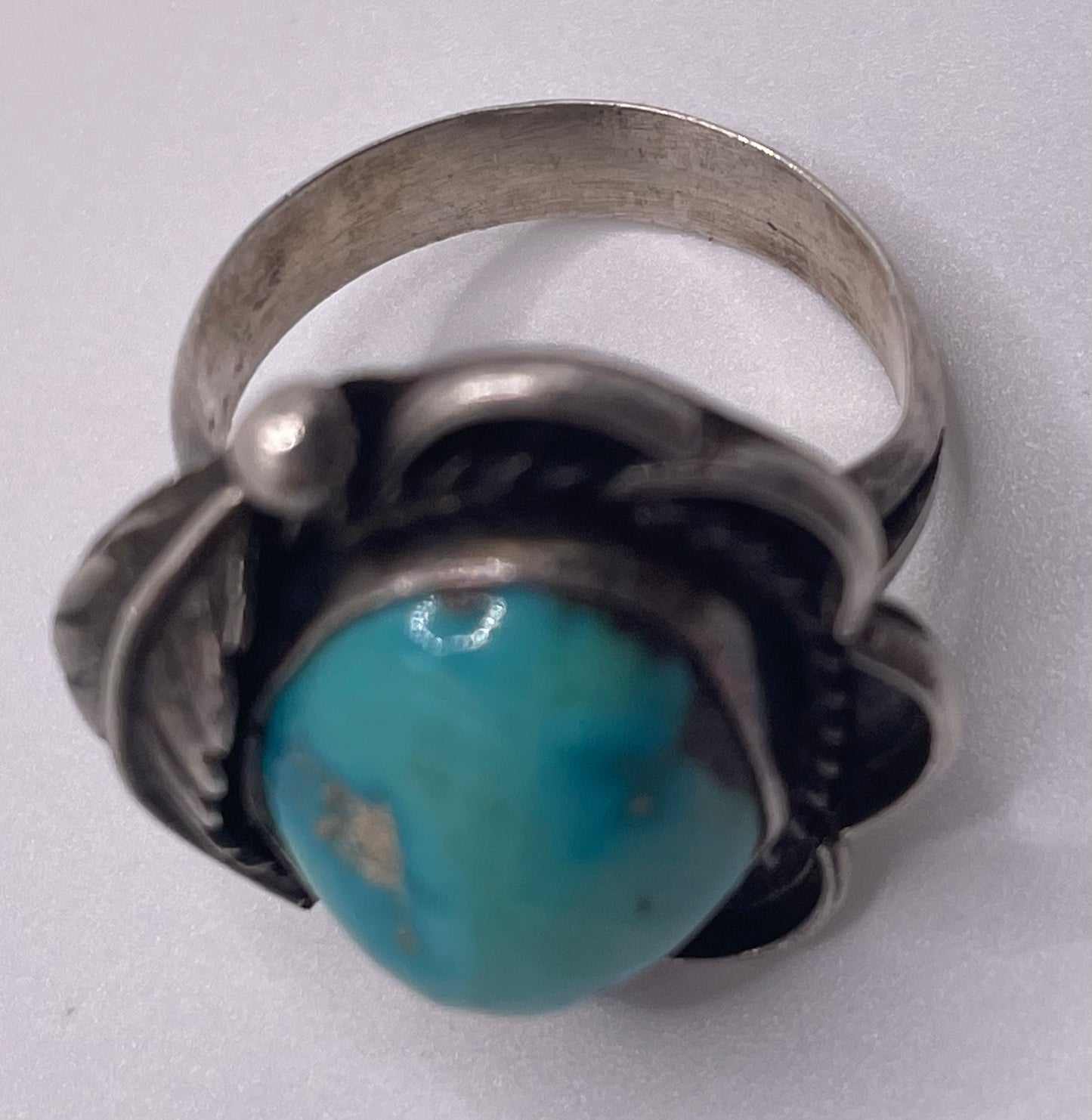 Vintage Sterling Silver 925 Turquoise Leaf Ring Sz 6