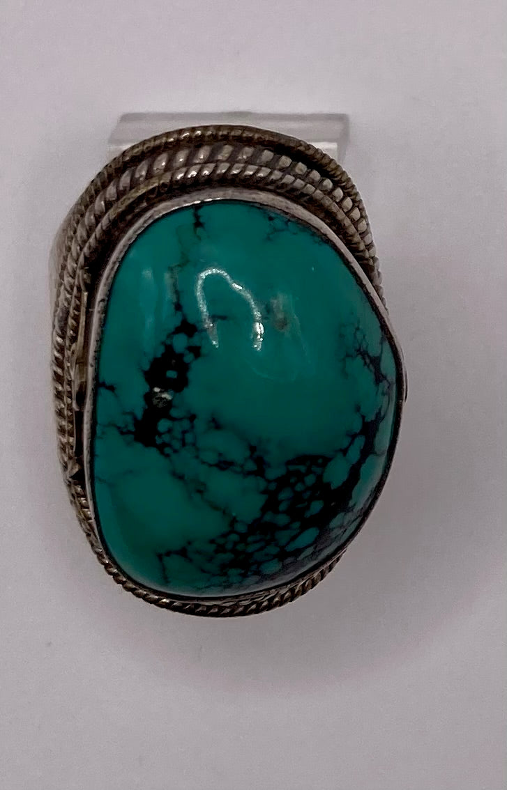 Sterling Silver 925 Large Turquoise Cabochon Ring Sz 8.5