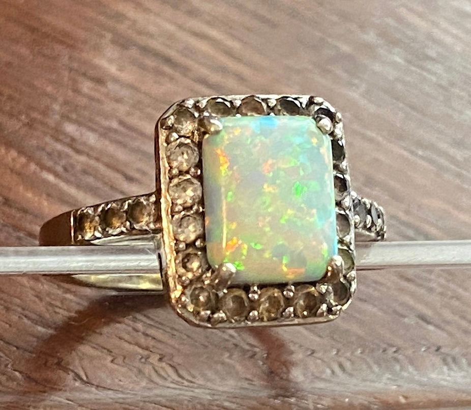Sterling Silver Fiery Opal CZ Ring Sz 8.25