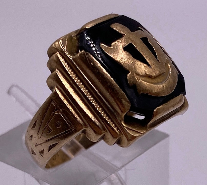 1937 Antique 10k Yellow Gold Class School Ring Sz 6 Onyx