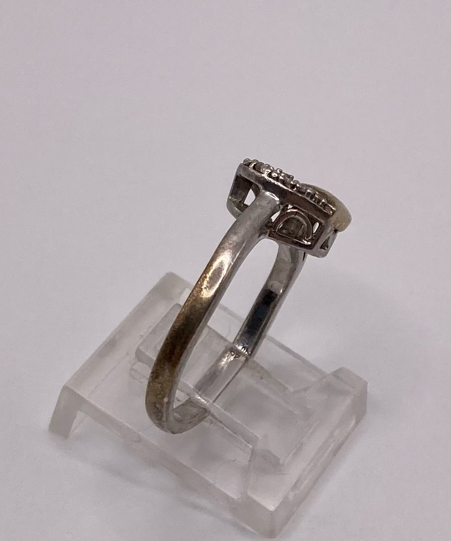 Sterling Silver 925 Gold Diamond Heart Ring Sz 6.5