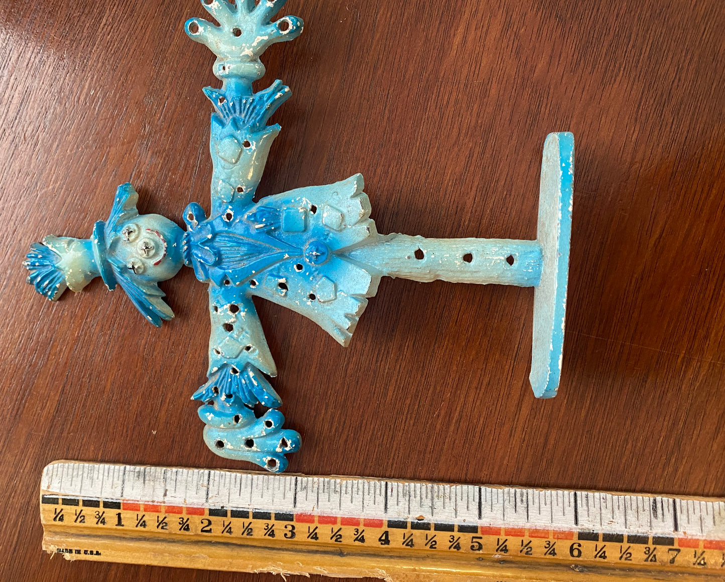 Vintage Cast Iron Revere Blue White Scarecrow Earring Display Hanger