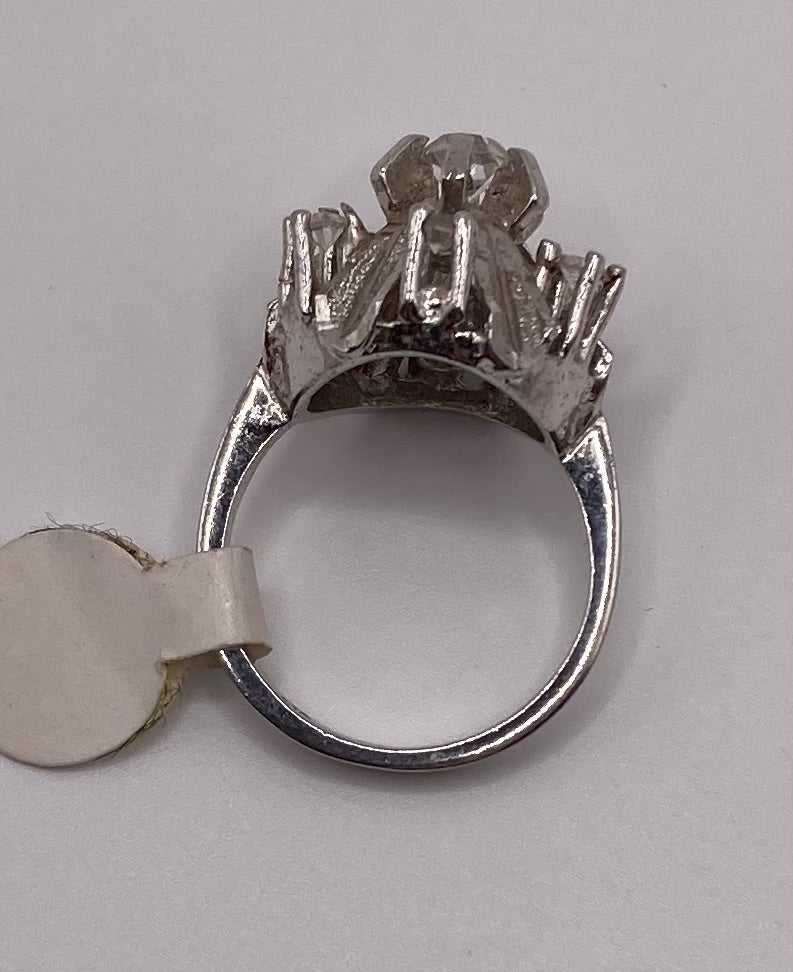 Vintage Sterling Silver 925 High Cocktail CZ Starburst Ring Sz 6.25