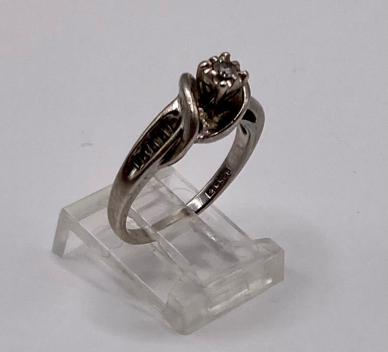 Sterling Silver 925 Diamond Engagement Ring Sz 6.5 Baguette Accents