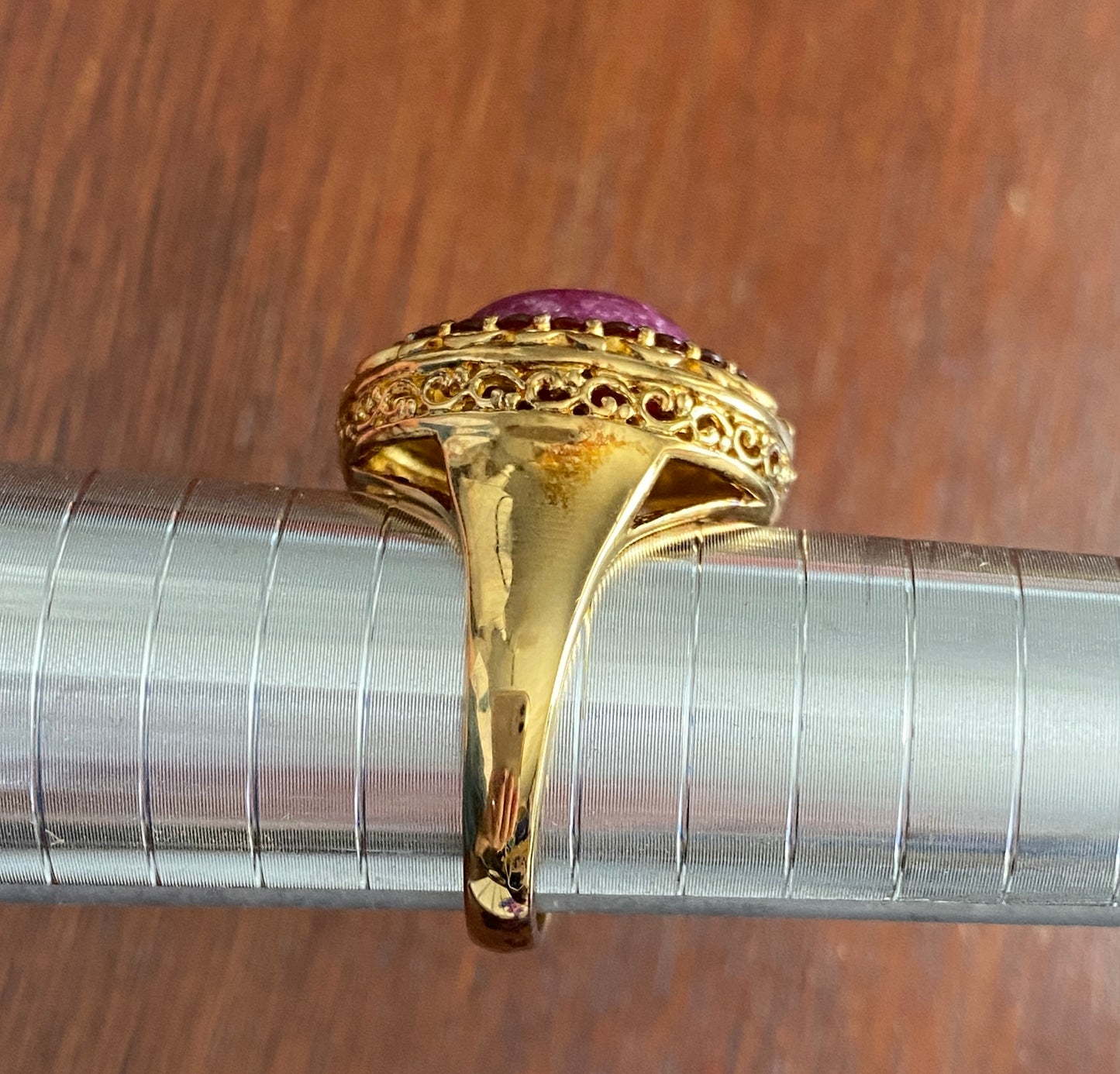 18k Gold Plate over Sterling Silver Garnet Cocktail Ring Sz 10