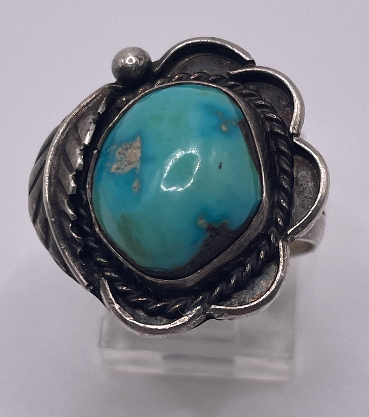 Vintage Sterling Silver 925 Turquoise Leaf Ring Sz 6