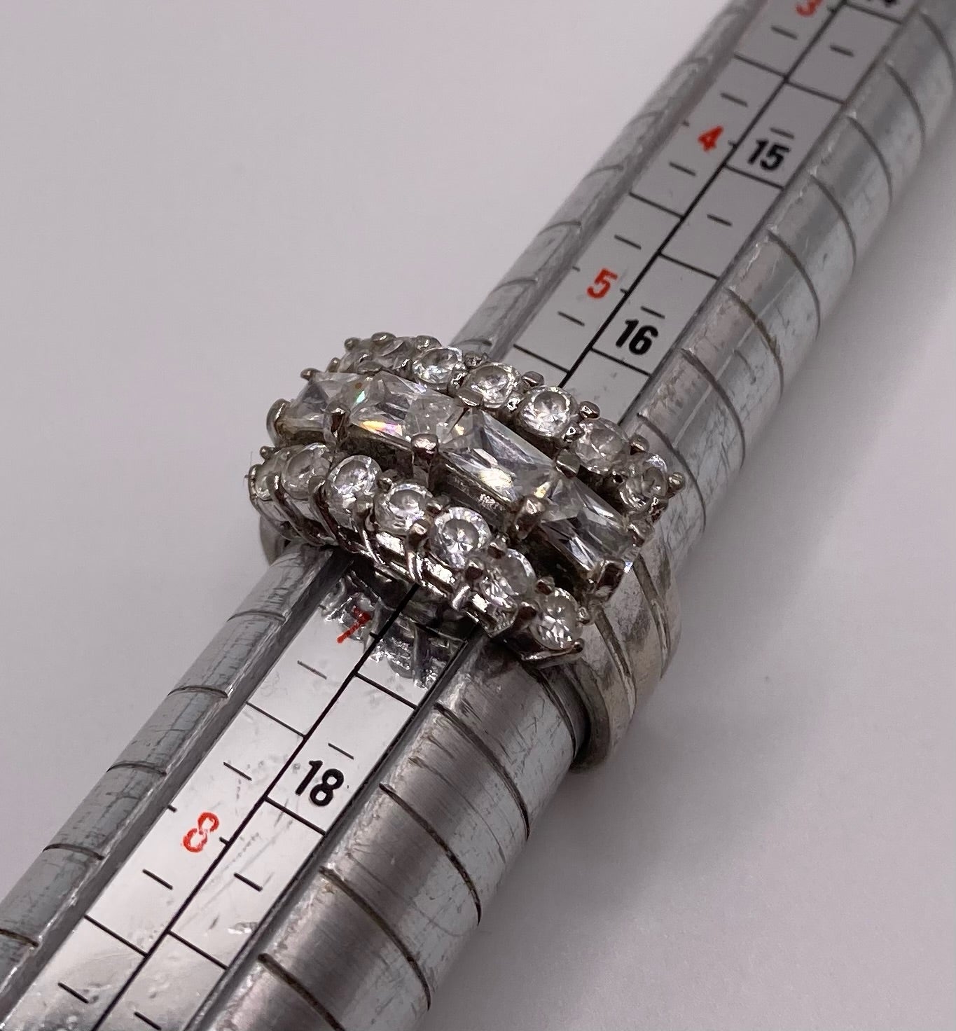 Sterling Silver 3 Row Round Emerald CZ Ring Sz 6.5