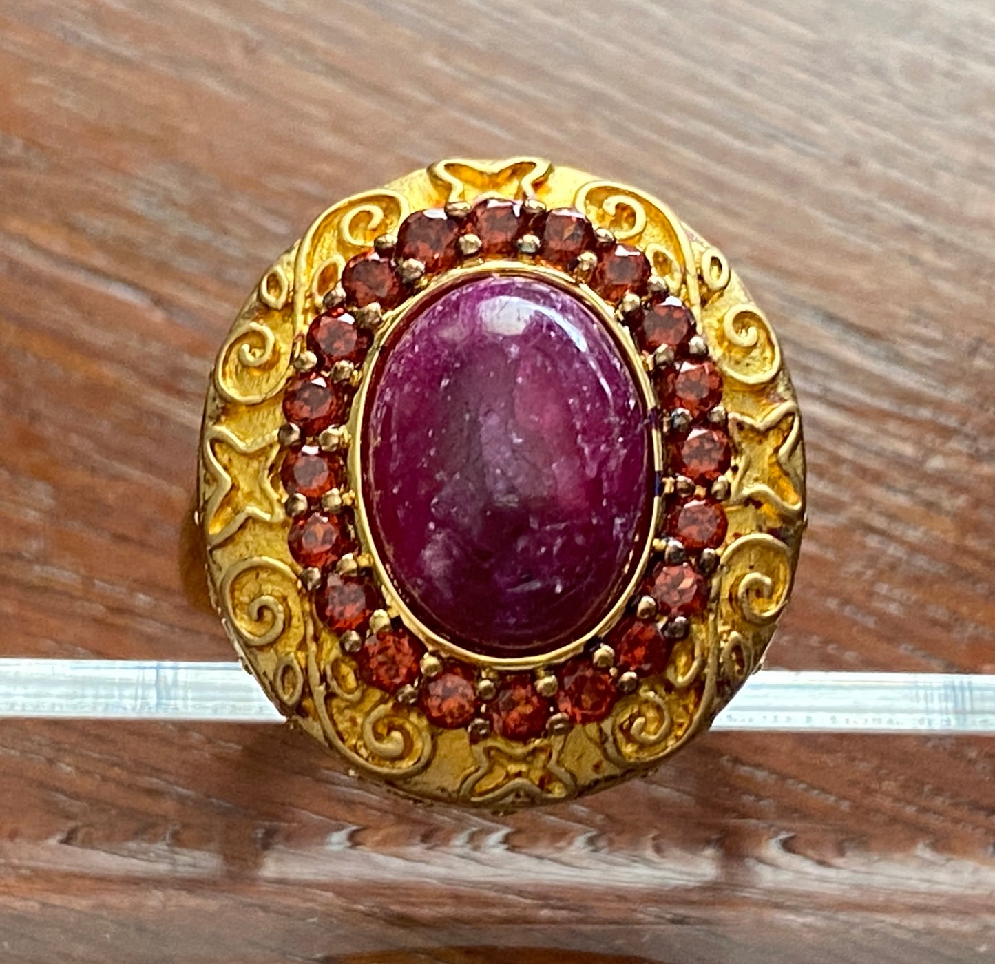 18k Gold Plate over Sterling Silver Garnet Cocktail Ring Sz 10