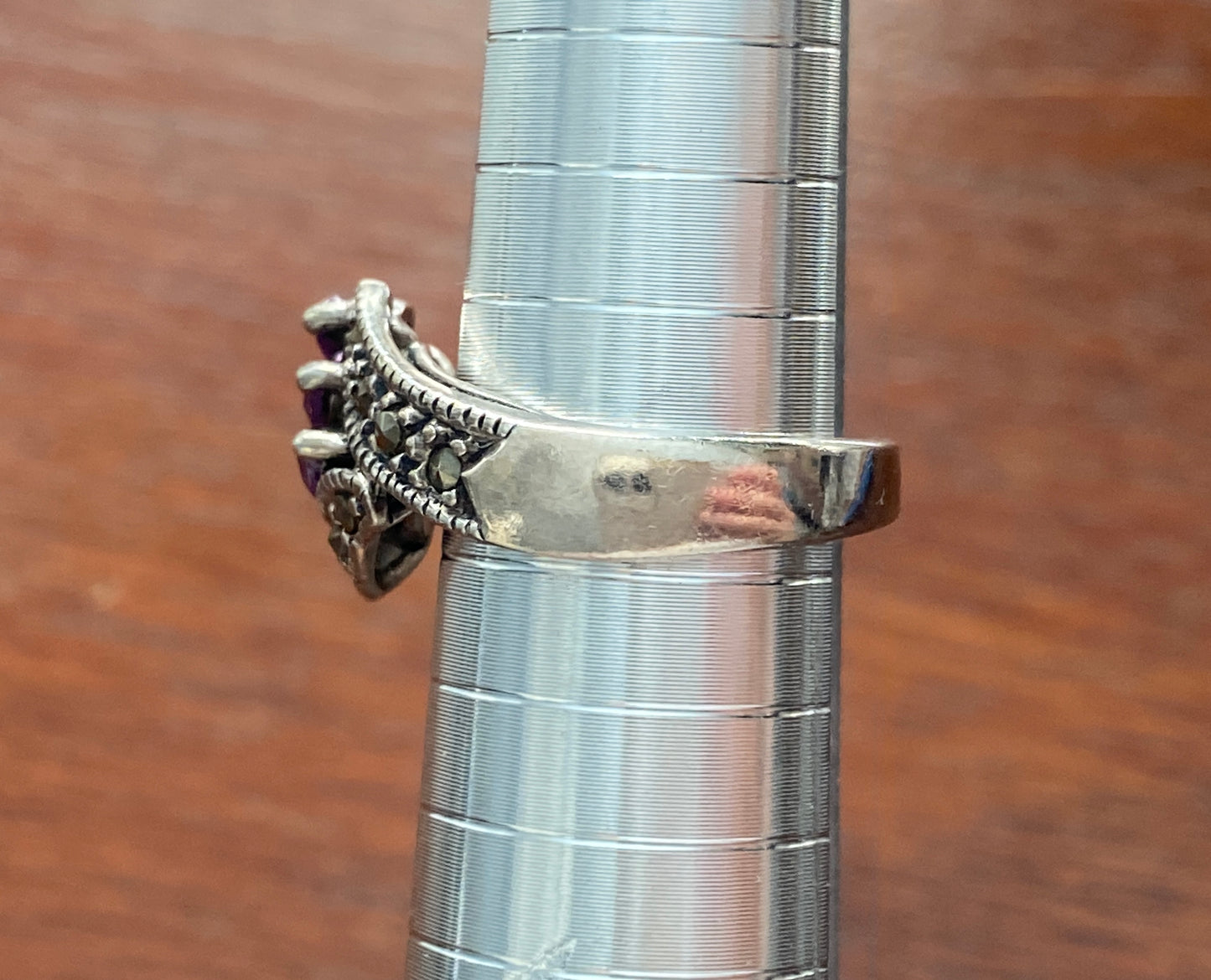 Sterling Silver 925 Marquise Amethyst Marcasite Ring Sz 6