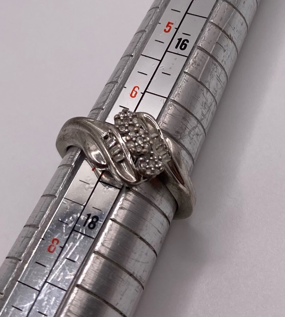 Sterling Silver 925 Cluster Baguette Diamond Flower Ring Sz 7
