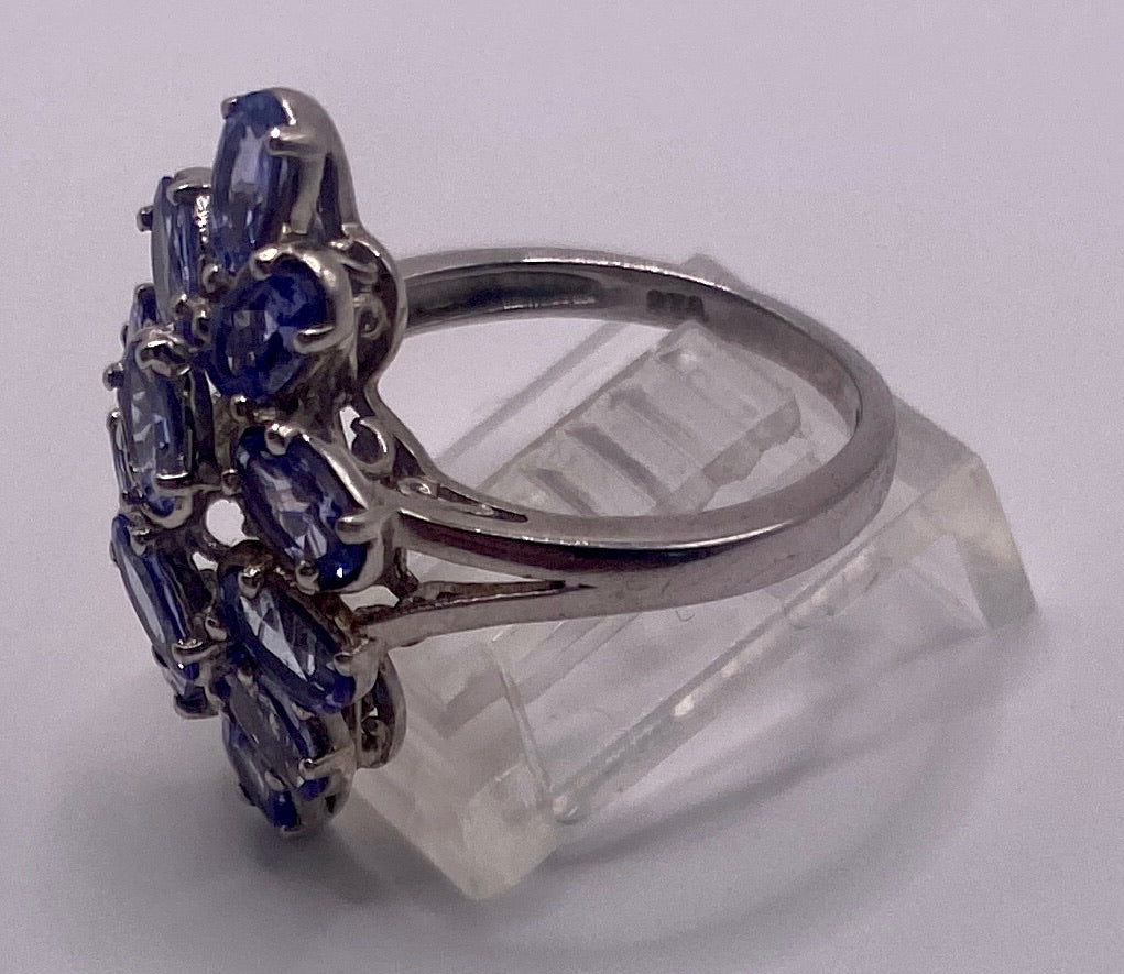 Sterling Silver 925 Oval Tanzanite Cluster Ring Sz 8 Signed STS