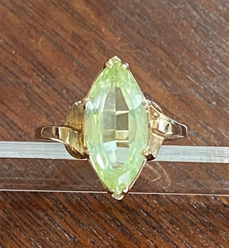 10k Yellow Gold Large 3ct Marquise Peridot Ring Sz 6