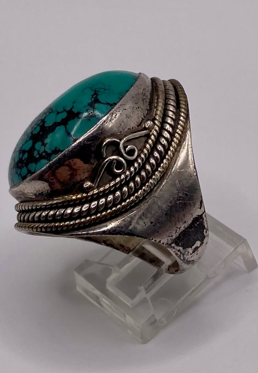 Sterling Silver 925 Large Turquoise Cabochon Ring Sz 8.5