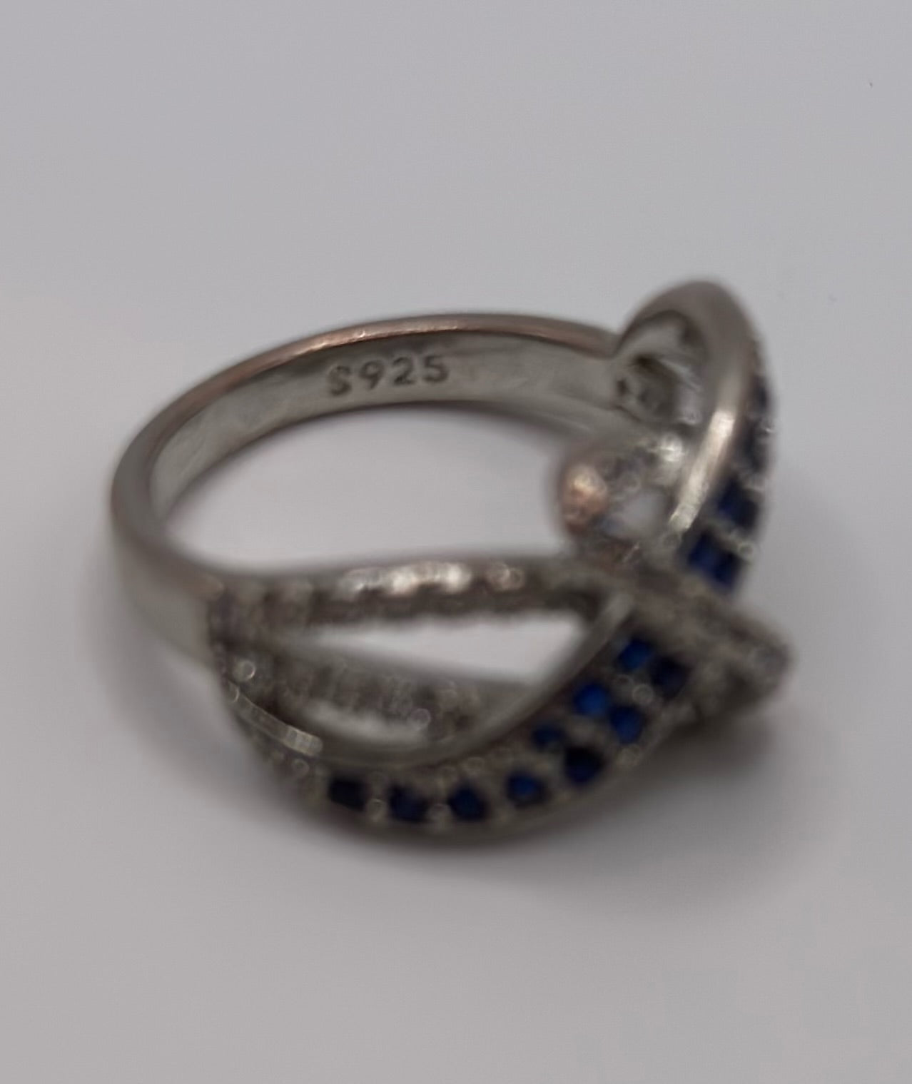 Sterling Silver 925 Blue White CZ Bypass Style Ring Sz 6.5