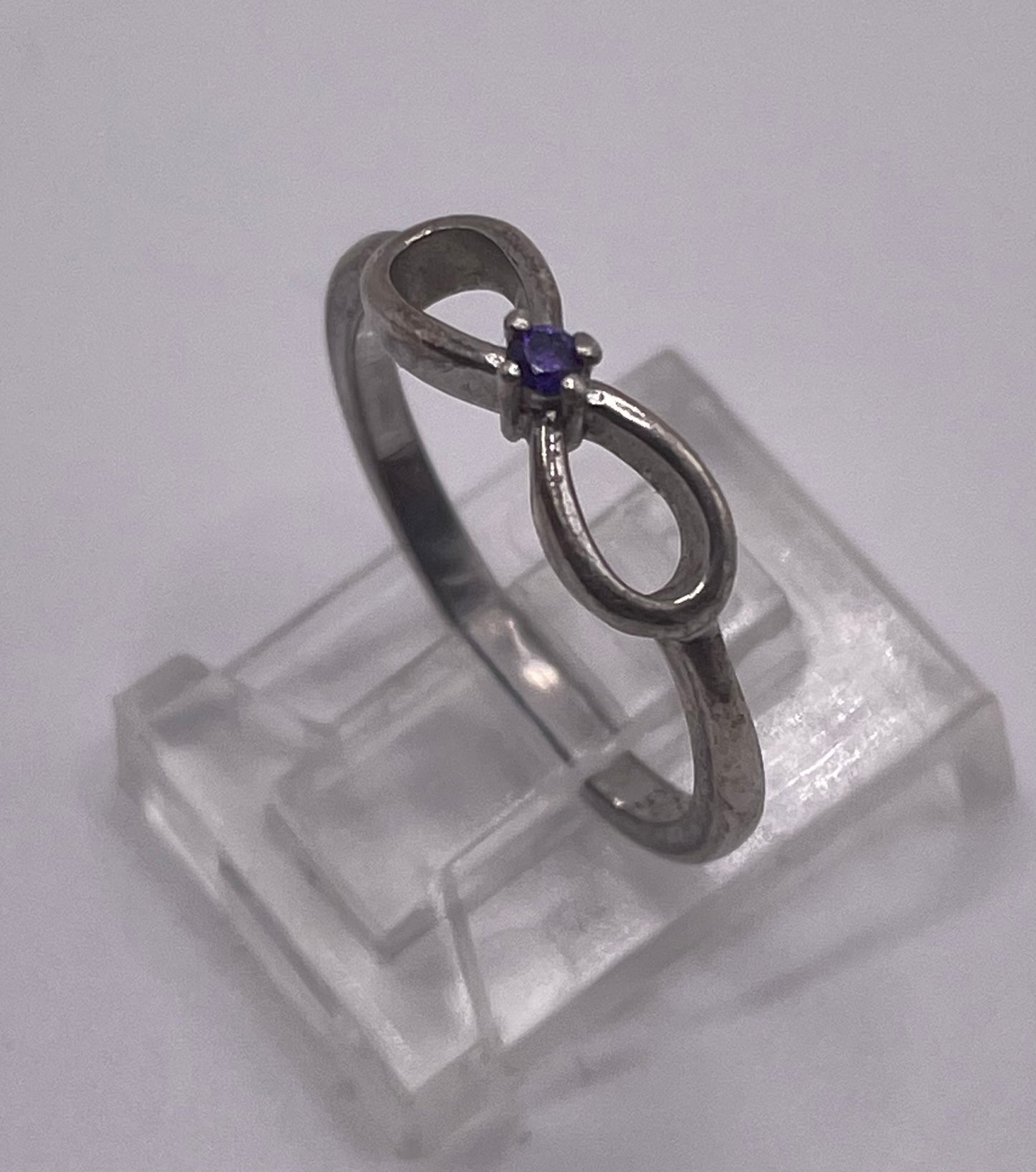 Sterling Silver 925 Round Amethyst Bow Ring Sz 6