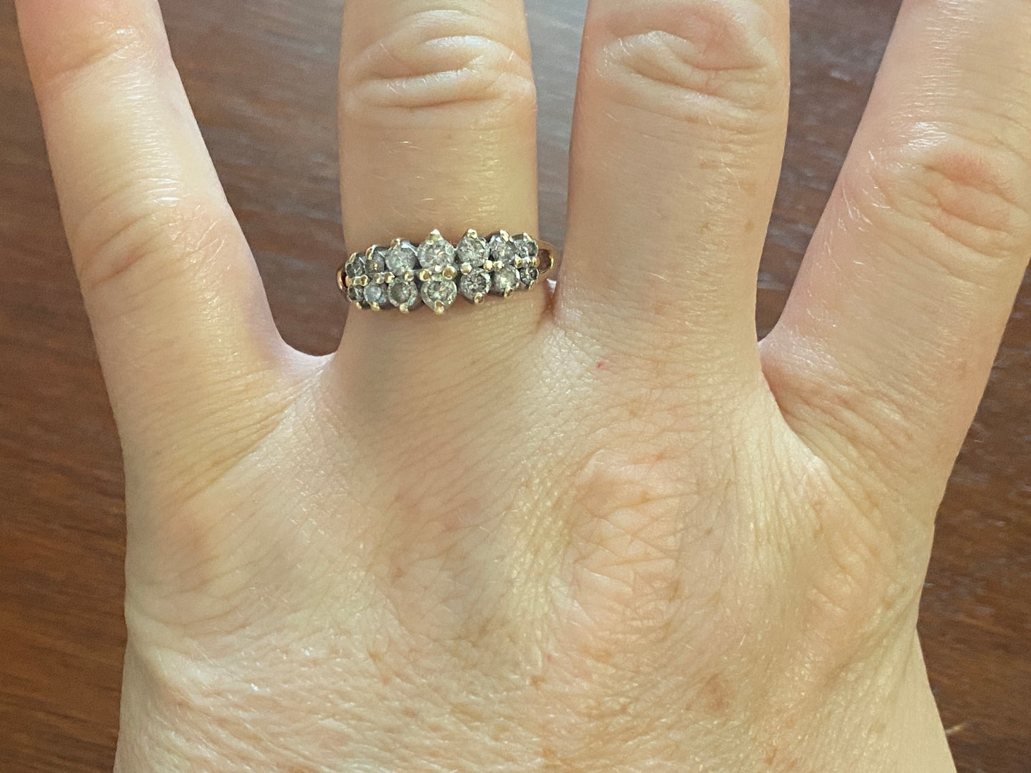 14k Yellow Gold 2 Rows Graduating Size .80ctw Diamond Band Ring Sz 8.25