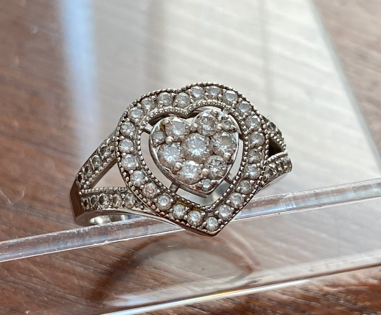 14k White Gold 1ctw Pave Diamond Heart Ring Sz 6.5