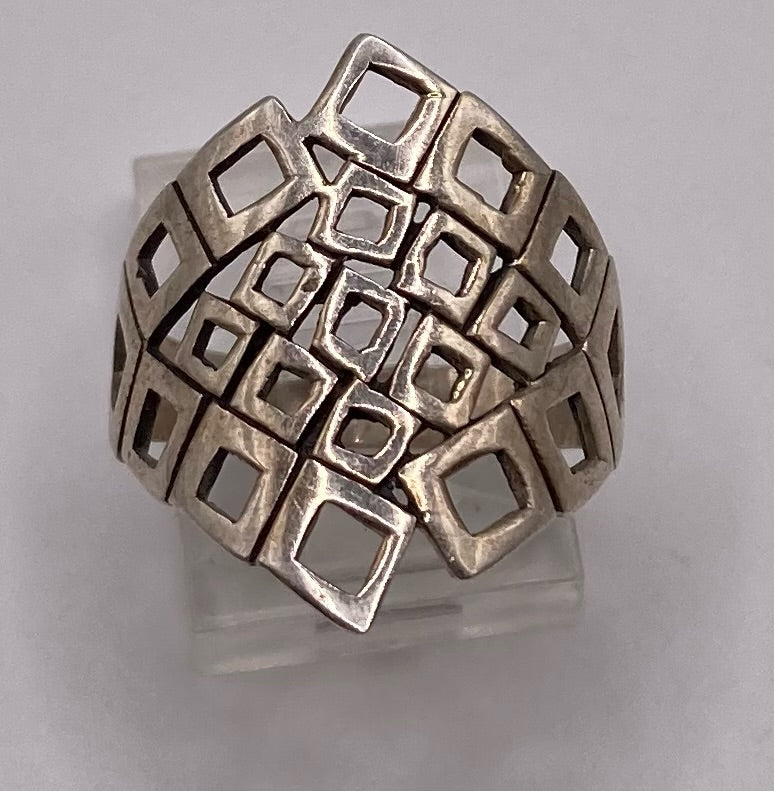 Sterling Silver 925 Modernist Modern Cut Out Ring Sz 8