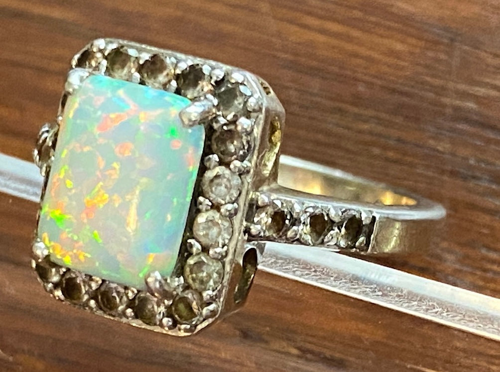Sterling Silver Fiery Opal CZ Ring Sz 8.25