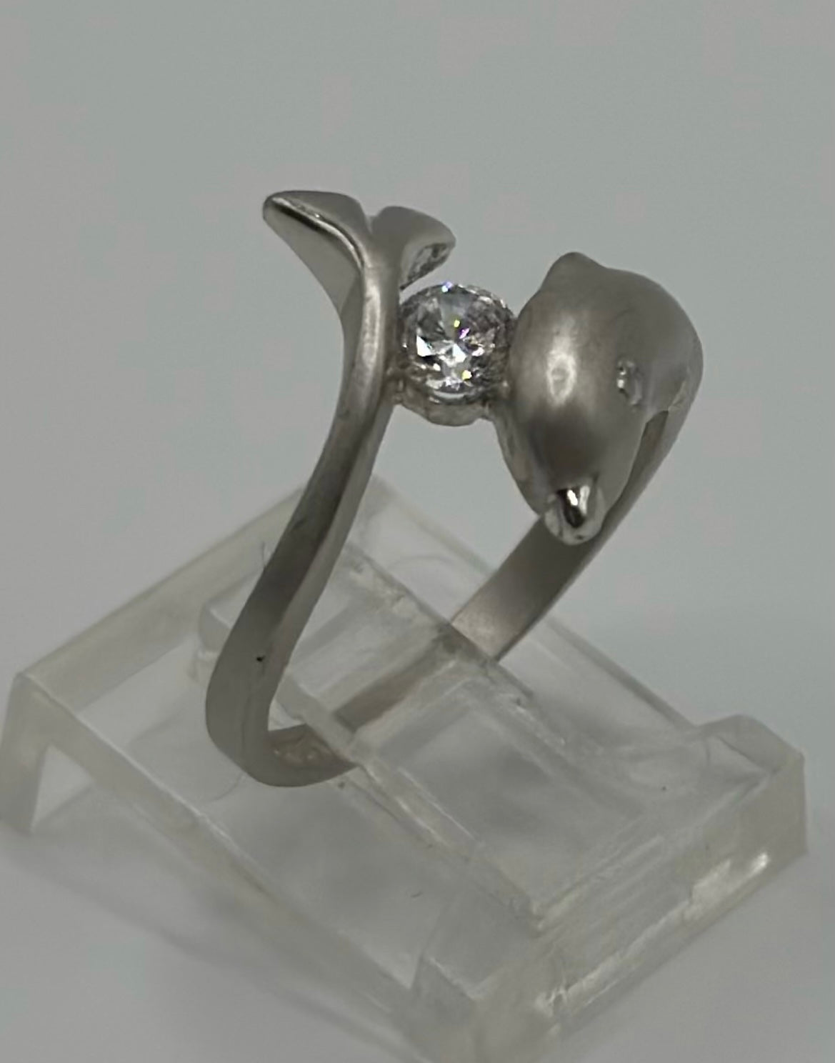 Matte Sterling Silver 925 Round CZ Bypass Style Dolphin Wrap Ring Sz 5.5