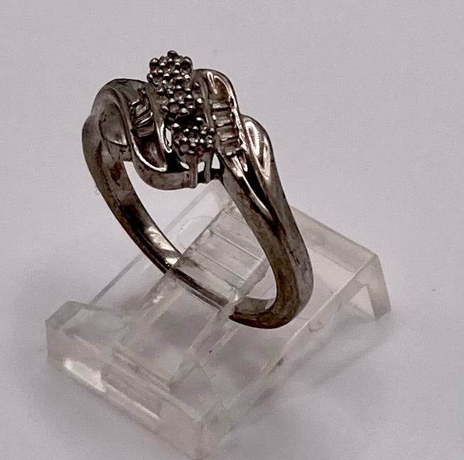 Sterling Silver 925 Cluster Baguette Diamond Flower Ring Sz 7