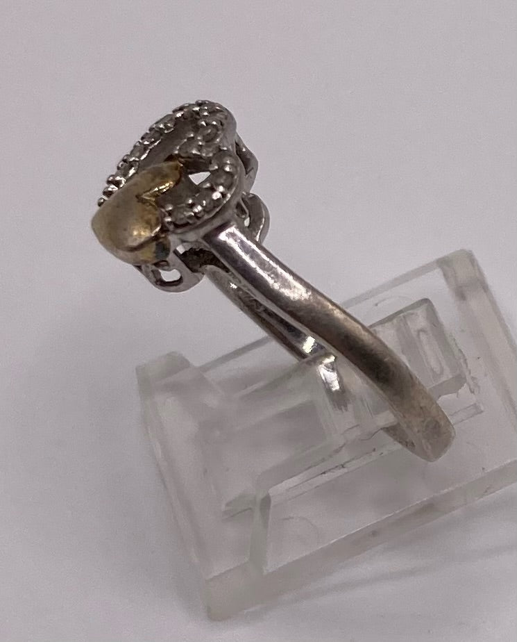 Sterling Silver 925 Gold Diamond Heart Ring Sz 6.5