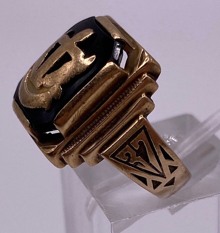1937 Antique 10k Yellow Gold Class School Ring Sz 6 Onyx