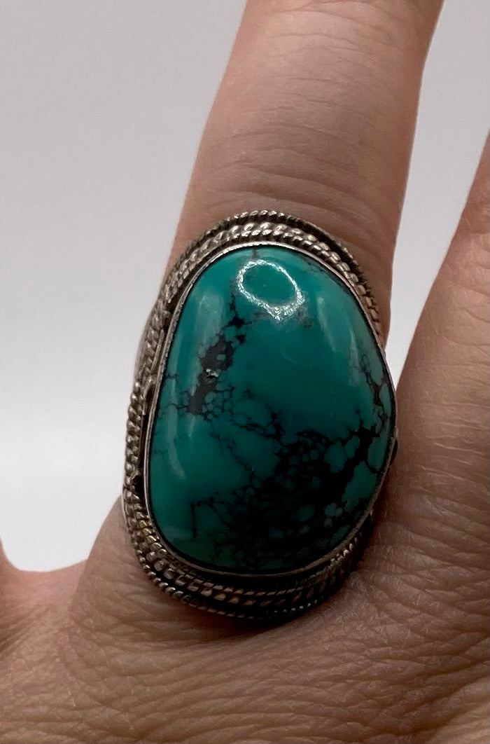 Sterling Silver 925 Large Turquoise Cabochon Ring Sz 8.5