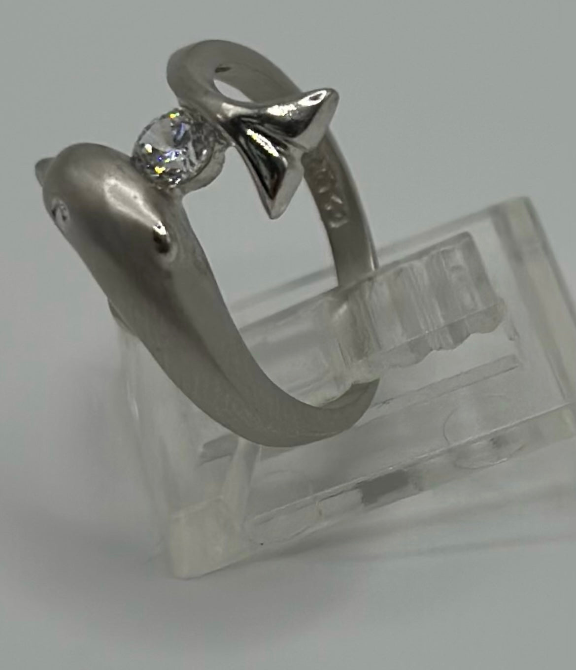 Matte Sterling Silver 925 Round CZ Bypass Style Dolphin Wrap Ring Sz 5.5